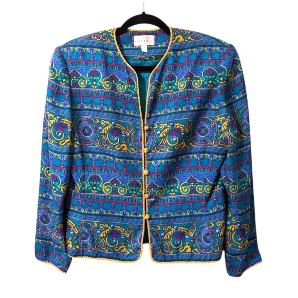 NWOT Vintage Adrianna Papell 100% Silk Colorful Baroque Boxy Cropped Blazer 12 - Picture 1 of 5